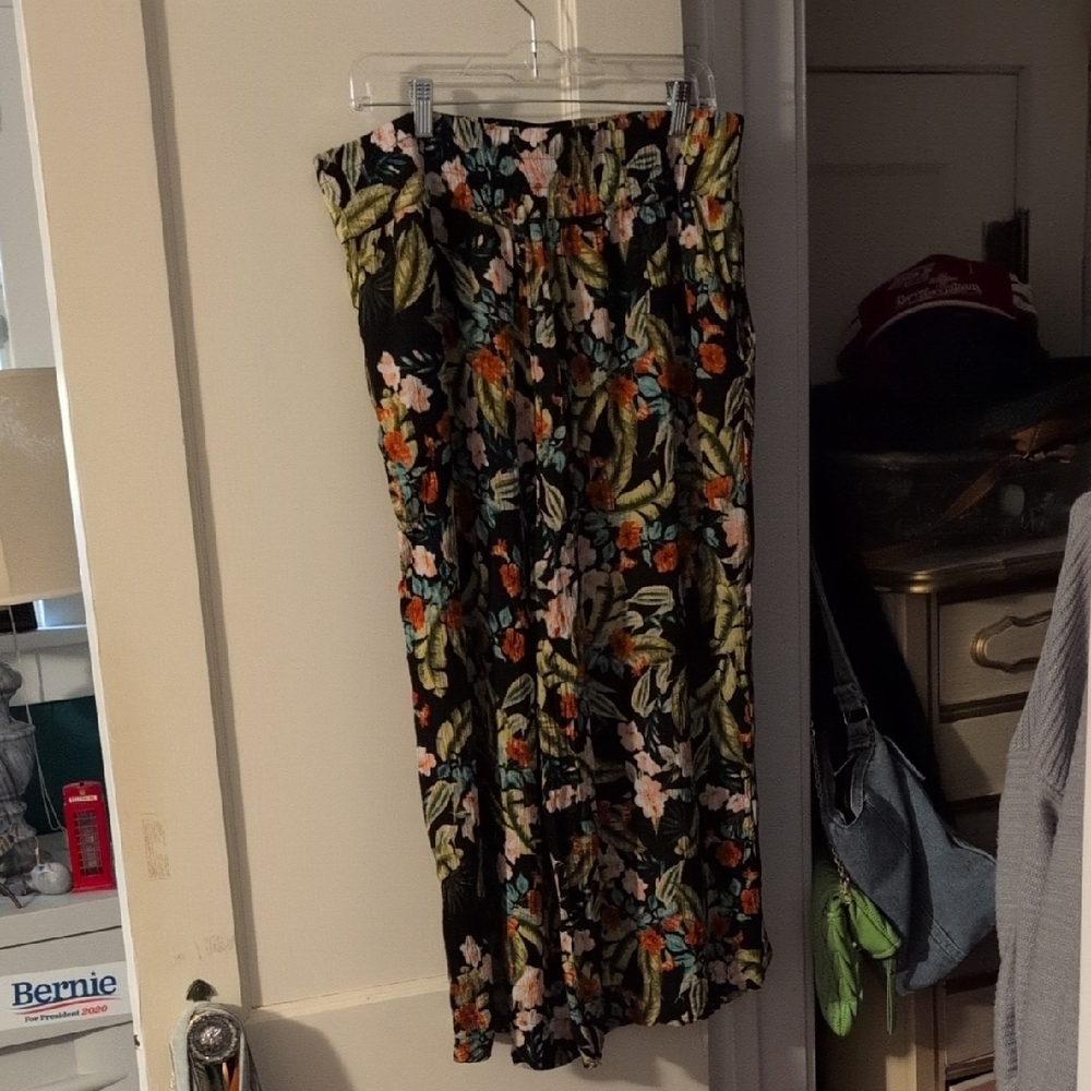 Jessica Simpson Floral Wide-Leg Pants - Black, Green, Orange, Pink